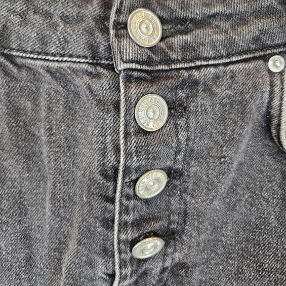BDG Womens Black All Cotton Distressed Denim Mini Skirt Sz M Raw Hem Button Up - Picture 4 of 11